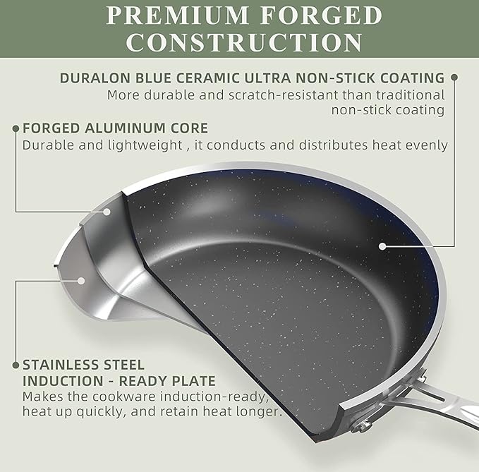 Nuwave Healthy Duralon Blue Ceramic Nonstick Coated 9pc Cookware Set, Scratch-Resistant Diamond Infused, PFAS Free, Induction Ready & Evenly Heats, Oven Safe, Tempered Glass Lids
