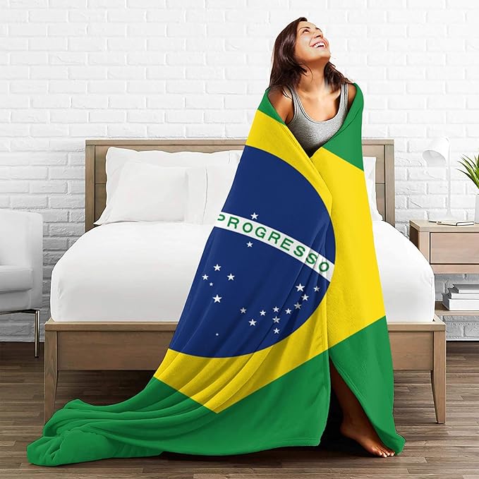 Brazil Flag Lightweight Throw Blanket 50x40 Inch, Travel Blanket Cozy Plush Warm Blankets for Bedroom Living Rooms Sofa Beds Office