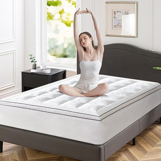 ABENE Mattress Topper for Back Pain Relief, Extra Thick Mattress Pad Pillowtop, Soft Cotton Cover with 8"-21" Deep Pocket, 1300gsm Overfilled Down Alternative Filling (Cotton White, King)
