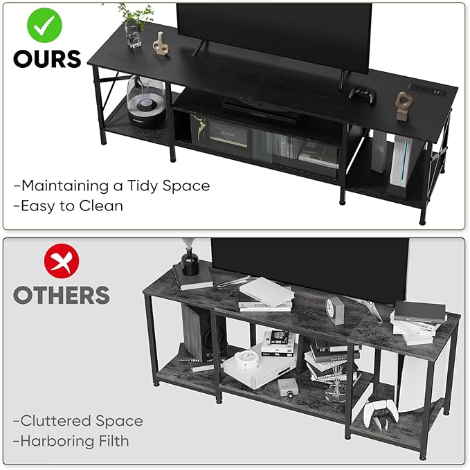 TV Stand, 63 Inch TV Stand for 50"-75" TV, Entertainment Center with Power Outlets & Open Storage Shelves, TV Media Console for Living Room, Bedroom, Black