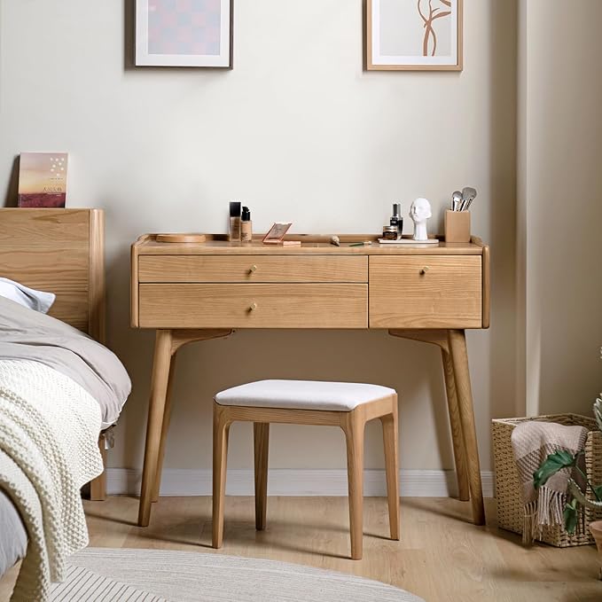 Small Vanity Desk, Solid Wood Dressing Table with Drawer Divider, Study Desk and Vanity Desk for Bedroom, 31" D x 18" W x 32" H