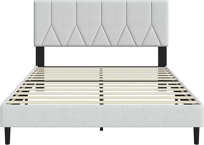 Queen Size Bed Frame, Platform Bed Frame with Velvet Upholstered Headboard, Queen Upholstered Mattress Foundation with Strong Wooden Slats, No Box Spring Needed, Noise Free, Easy Assembly