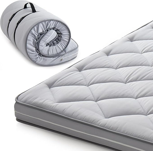 4Inch Twin Floor Mattress,3-Layer Structure Cot Mattress Topper,Gel Memory Foam,Removable Thickened Cover,Portable Roll Up Sleep Pad(75X38X4“)