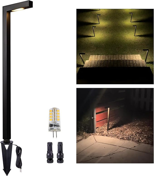 Landscape Path Lights Brass, 12V Low Voltage Pathway Lights Wired, Outdoor Garden Lights LED Waterproof, L Shape Black for Yard Walkway Driveway with 3W 270LM 2700K G4 Bulb