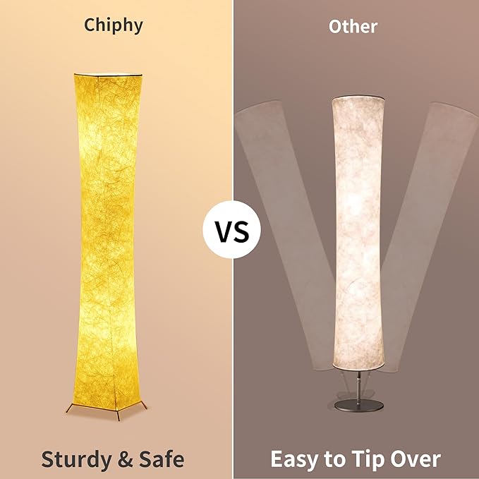 chiphy Floor Lamp, Dimmable 52" (S) Tall Standing Lamp, 3 Levels Adjustable Brightness 12Wx2 LED Bulbs, Column Floor Lamps, White Fabric Shade, Home Decor for Living Room, Bedroom, Kids Room
