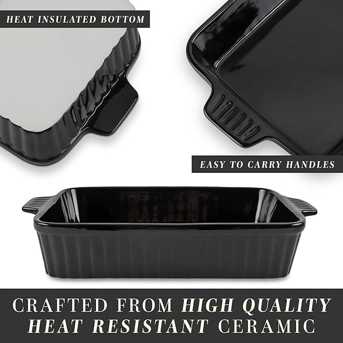 COOK WITH COLOR Casserole Dishes for Oven, Porcelain Baking Dishes, Ceramic Bakeware Sets of 4, Rectangular Pans Handles for Baking Cake Kitchen