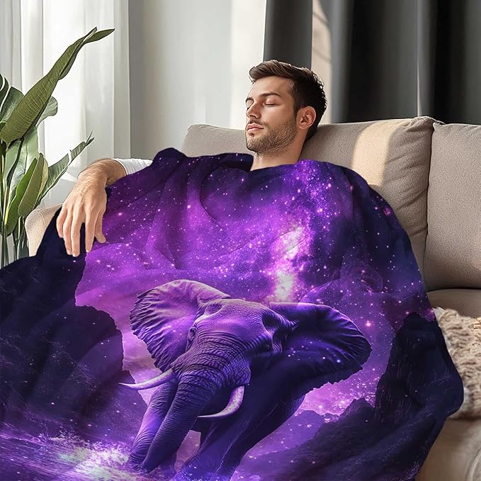 Elephant Throw Blanket, Elephant Gift for Women Men, Fleece Purple Print Pattern, Soft Plush Lightweight for Couch, Sofa, Bed and Living Room Decor, 50x60 inches