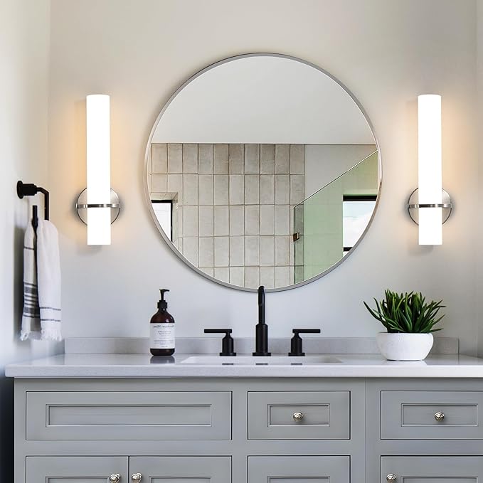 Brushed Nickel Wall Sconces Set of Two - 15 inch Modern Bathroom Sconce 15W 3000K Dimmable LED Sconces Wall Lighting, Indoor Wall Sconce Light for Living Room Corridor Mirror Bedroom Stairs