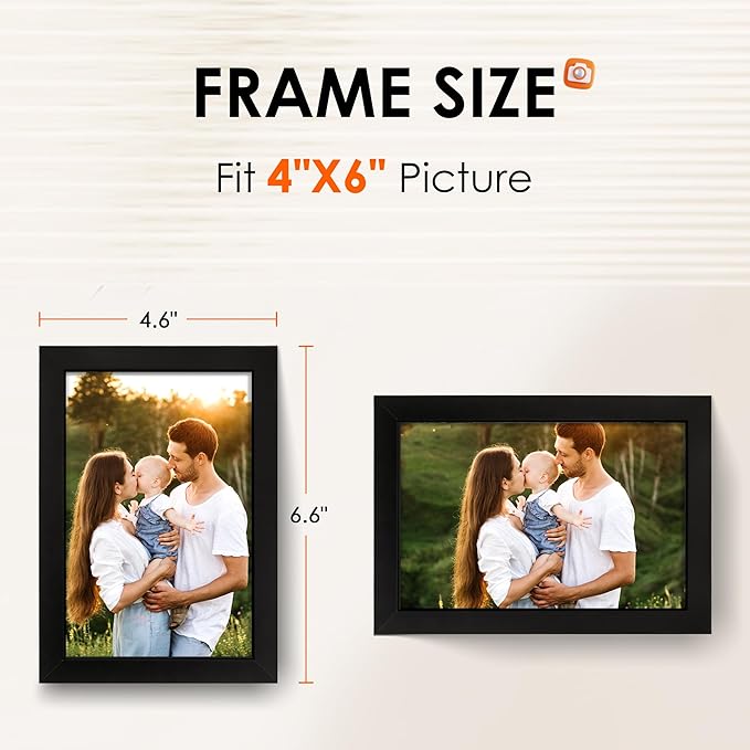FIXSMITH 4x6 Picture Frame Set of 2, 4x6 Photo Frames with HD Plexiglass for Wall Hanging or Tabletop Display, Black