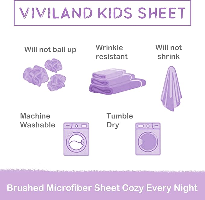 Viviland 4 Pieces Girls Purple Full Sheet Set - Soft Microfiber Fitted Flat Sheets & Pillowcases - Colorful Hearts Printed Bedding Sets - for Kids & Toddlers