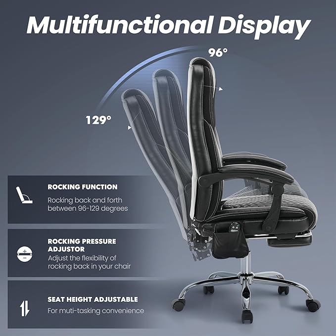 2-Pack Massage Office Chair with Heat and Footrest, Ergonomic Reclining Leather Executive Computer Desk Chair with Wheels, Big and Tall Adjustable Chair for Home Office and Gaming, 300 lbs Support