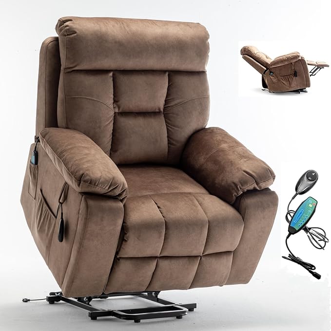 Lift Recliner Chairs for Elderly, 26in Extra Wide Power Recliner Chair with Cup Holder(Hidden), Large Recliner Chairs for Adults Big and Tall Relaxing (Antique Brown)