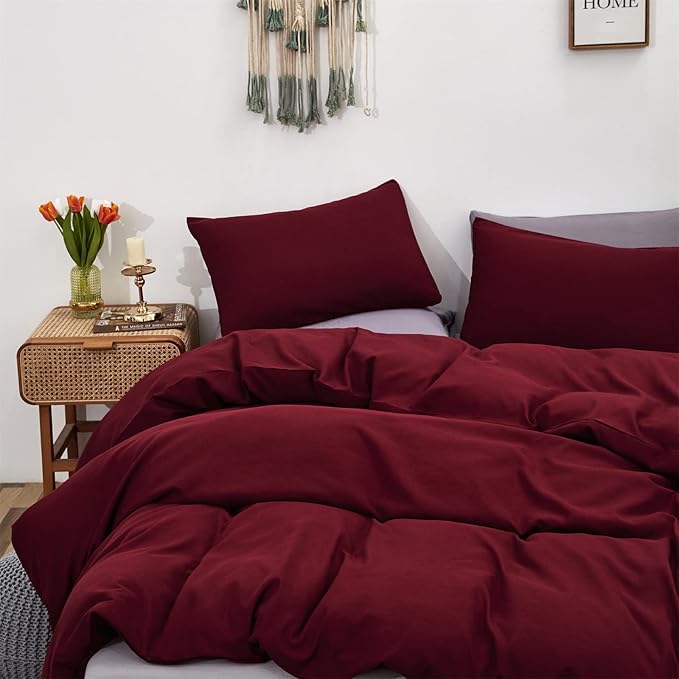 Cottonight Burgundy Comforter Cal King Claret Wine Red Bedding Comforter Set California King Women Dark Red Comforter Cotton Blanket Quilt Breathable Chic Modern Solid Comforter Set