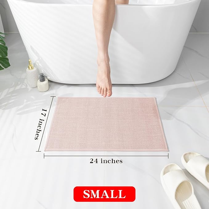 chakme Bathroom Rugs Mat 24x17, Ultra Thin Non Slip Bath Mat Small Quick Dry Absorbent Bath Mat for Bathroom Floor, (Pink, 24"x17")