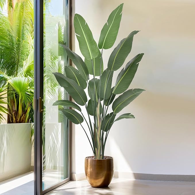 8FT Artificial Bird of Paradise Tree 94 Inch Large Faux Silk Plants Banana Leaf with 17 Trunks in Black Pot for Home Decor Living Room Office Bedroom