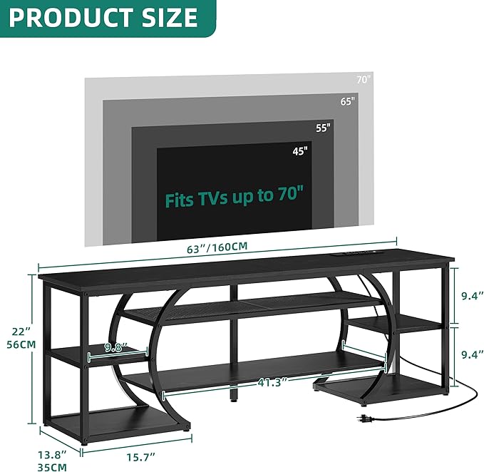 YITAHOME TV Stand for up to 70-inch TVs, Modern Black TV Stands for Living Room w/Power Outlets,LED Entertainment Center with Storage, TV Media Console Cabinet, Black