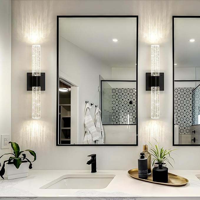 Battery Operated Wireless Wall Sconces Set of Two, Rechargeable Black Wall Sconce Set of 2 with Remote Control, Modern LED Wall Light for Bedroom, Living Room, Hallway (4000K)