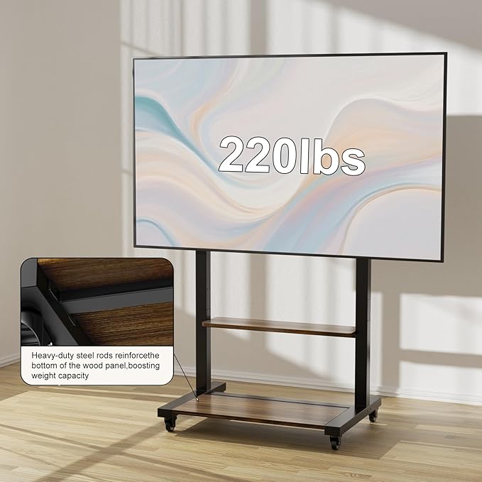 unho Rolling TV Cart Rolling TV Stand with Wheels for 40 55 65 75 85 100Inch LCD LED Flat up to 220 lbs, Max VESA800x600 mm Heavy Duty Portable Floor TV Stand Large Base Trolley Height Adjustable