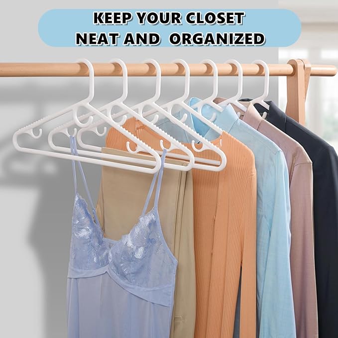 Amber Home 36 Pack Super Heavy Duty Plastic Hangers, White Plastic Hangers Non-Slip for Coat Jacket and Shirt, Non-Slip Pants Bar, Thick Strong Plastic Clothes Hangers with Hook for Scarves and Belts