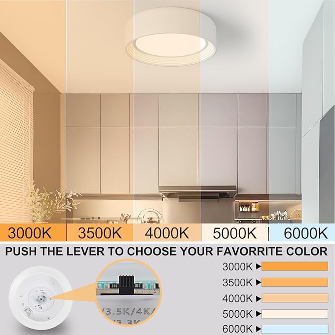 Dimmable Flush Mount Ceiling Light White,24W LED Ceiling Light Fixture,3000K-6500K 5CCT Round 11.81 in Modern Lighting Fixtures for Laundry Room Hallway Kitchen