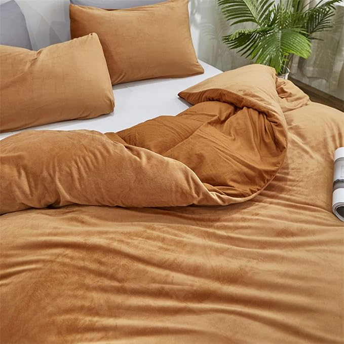 Luxlovery Pumpkin Velvet Comforter Queen Rust Plush Fluffy Bedding Comforter Set Terracotta Warm Sherpa Micromink Winter Blanket Quilts Reddish Brown Burnt Orange 3 Piece Bedding Set