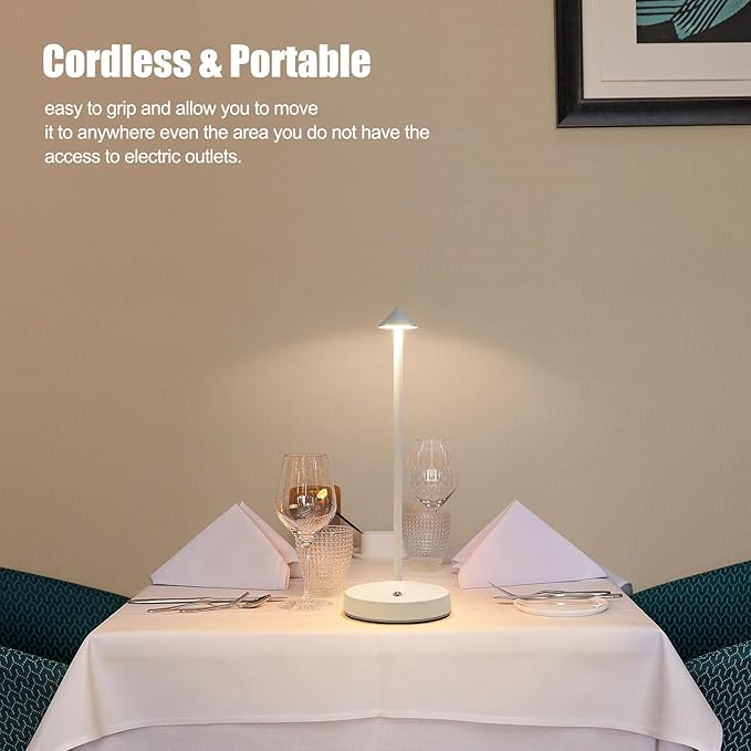 3w Led Cordless Rechargeable Table Lamps,3000 Mah Battery Operated Lamp 2 Level Led Table Lamp Small Touch Table Lamp in Aluminium 3000k Dimmable Table Lamps Set of 2 (White)