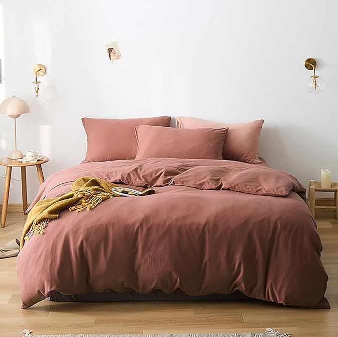 Cottonight Brick Red Comforter Queen Bedding Set - Full Solid Modern Blackish Red Blanket Quilts Soft Simple Breathable Comforter for Women & Men