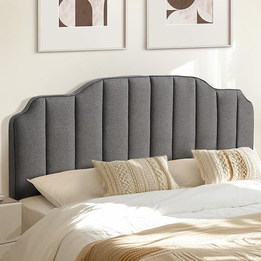 Queen Size Headboard Dark Gray Upholstered Headboard Adjustable Height&Width Linen Headboards Modern Vertical Channel Design Bed Head Board, Dark Gray
