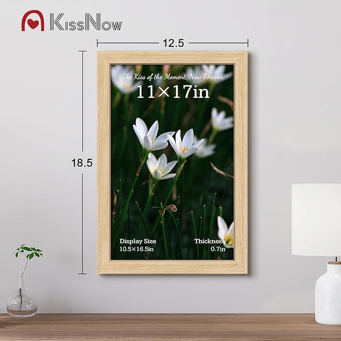 11x17 Picture Frame 4 Pack, Natural Oak Wood, Wall Gallery Poster Frame