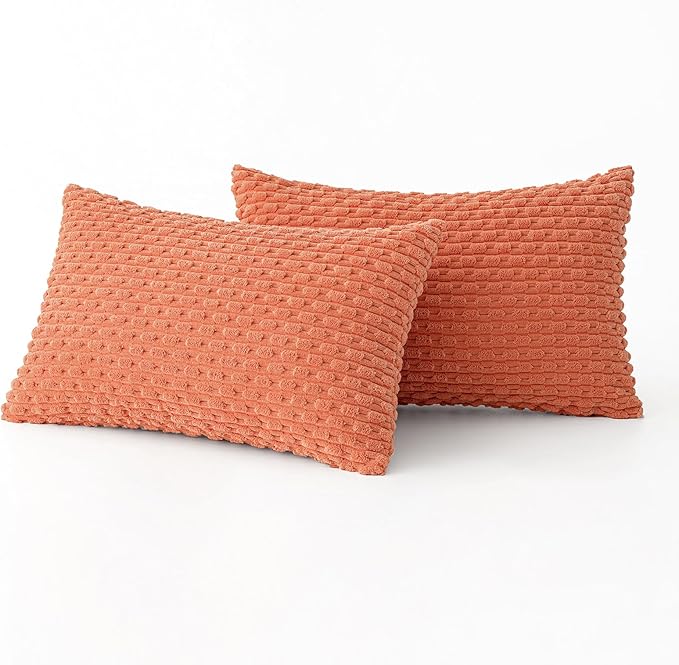 MIULEE Throw Pillow Covers Soft Corduroy Decorative Set of 2 Boho Striped Pillow Covers Pillowcases Farmhouse Home Decor for Couch Bed Sofa Living Room Spring 12x20 Inch Coral Red