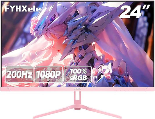 24 inch 200Hz Gaming Monitor, FHD 1080P Fast IPS PC Gaming Monitor, 1ms, freesync, 99% sRGB, USB/DisplayPort/HDMI/Eye Care/VESA Mountable-Pink