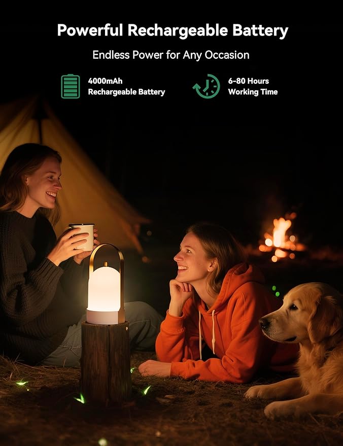 Tubicen Portable Lamp, Battery Operated Cordless Outdoor Table Lamps Rechargeable 4-Level Touch Dimmable IP44 Shower Lamp, Night Light for Patio Camping Dining Room Bedroom (Brass White, Waterproof)