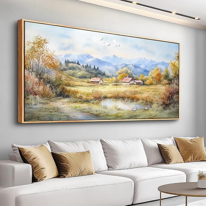 PHAOHUAXM Large Wall Decoration Canvas For Bedroom Wall Art For Living Room Office Decor Rural Landscape Painting Wood Frame Pictures Art Print Farmhouse Restaurant Home Wall Aesthetics 24"x48"