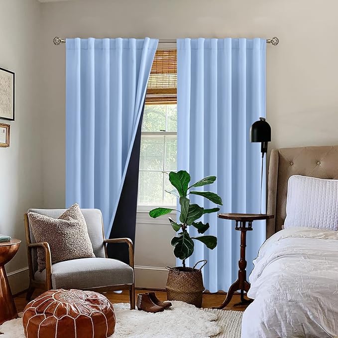 BGment Full Blackout Curtains with Thermal Insulation Liner Curtains 84 Inches Long, Rod Pocket and Back Tab Double Layer Room Darkening Window Curtain for Bedroom(52 x 84 Inch, 2 Panels, Light Blue)