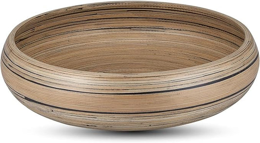 LEXA Bamboo Fruit Bowl for Kitchen Counter, 12 Inch Large & Round, Artisan Lacquered Wooden Fruit Bowl or Candy Bowl, Handcrafted Bamboo Fruit Basket for Kitchen & Home Decor (Black)
