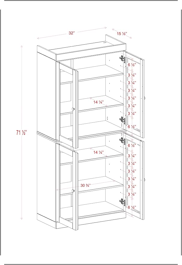 Palace Imports Solid Wood Bookcase - 6-Tier Tall Bookshelf, 71.5” H x 32” W - Yellow, Clear Glass Cabinet Doors & Adjustable Shelves for Living Room, 100% Renewable Eco-Friendly Wood, Made in Brazil