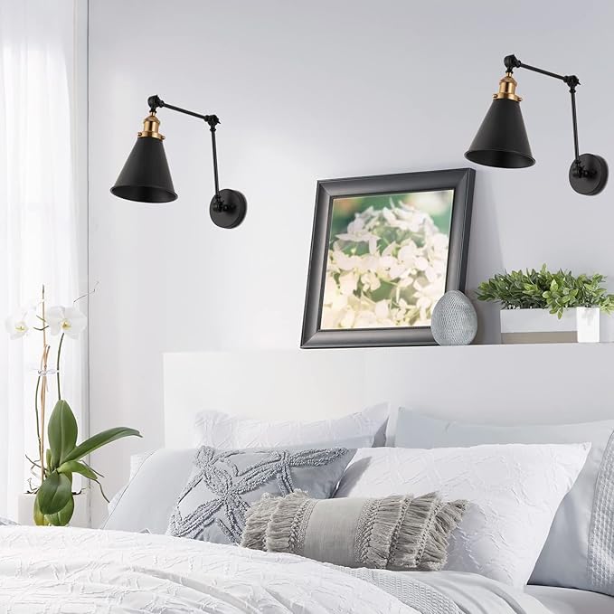 JONATHAN Y JYL7462A-SET2 Rover 7" Farmhouse Industrial Adjustable Arm Metal LED Wall Sconce Rustic Bohemian 2700K 4W Bulb for Entryway Lobby Kitchen Bathroom Bedroom Hallway, Black (Set of 2)