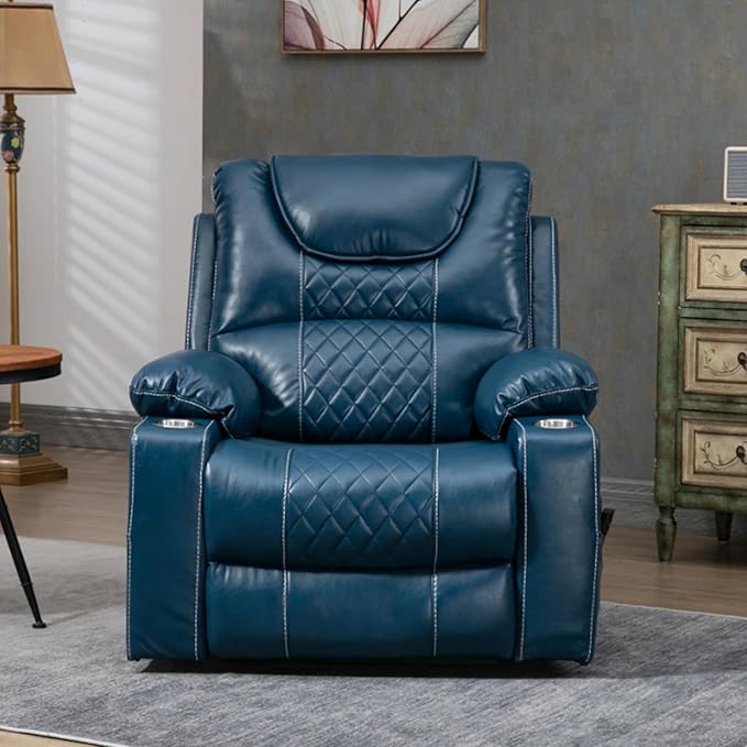 Heavy Duty Power Lift Chairs Recliners with Heater and Massage for Elderly, Big and Tall Recliners 400lbs Suitable for People Up to 6Ft (Blue Leather)