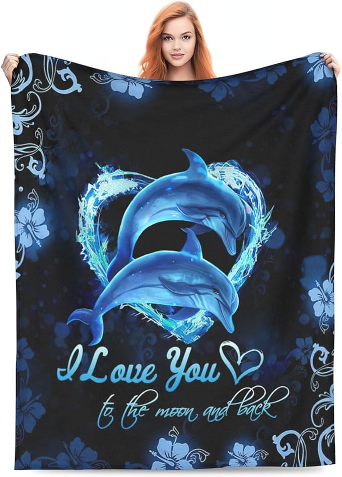 Dolphin Gifts Blanket Dolphin Throw Blankets Bedding Cozy Fleece Flannel Blanket Soft Warm Plush Lightweight Dolphins Decor Blanket for Adults Men Women Boys Girls Teens for Couch Sofa Bed 60"X80"