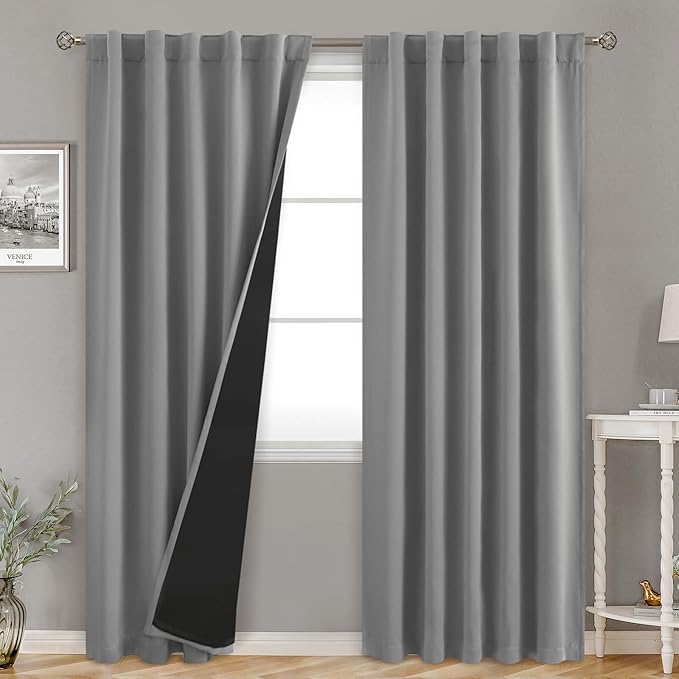 BGment Dove Grey 100% Blackout Curtains 84 Inches Long with Reducing Noise Liner, Rod Pocket and Back Tab Double Layer Full Room Darkening Window Curtain for Bedroom, 2 Panels, Each 42 x 84 Inch