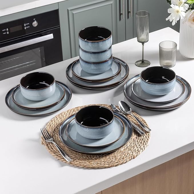 LERATIO Ceramic Dinnerware Sets for 12, 36 Pieces Plates and Bowls Sets, Reactive Glaze Dishes -Scratch Resistant, Dishwasher&Microwave Safe&Oven Safe