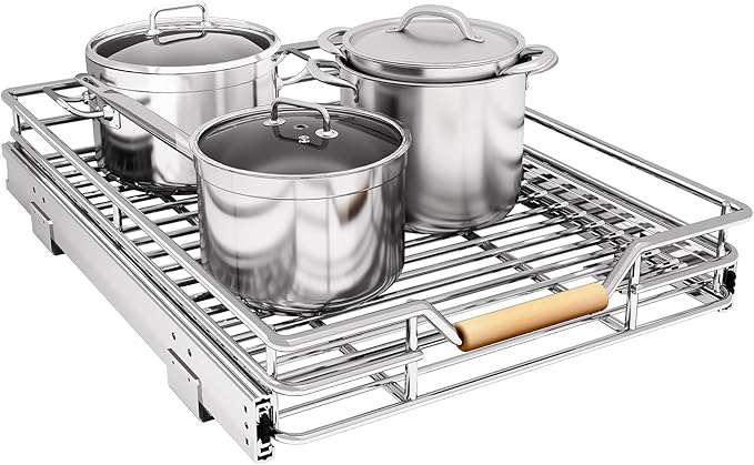 Pull out Cabinet Organizer,Heavy Duty Smooth Sliding Under Cabinet Shelves for Pots and Pans,Roll out Drawers with Thickened Chrome Plating,Slide out Drawers for Home Kitchen Pantry(15"W X 21"D)
