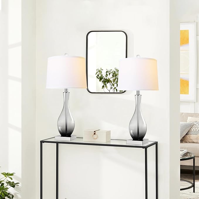 Table Lamps Set of 2 with Touch Control, 3-Way Dimmable Modern Glass table lamp for Living Room with USB C and A Charging Ports， 27" Bedside Desk Lamps for Nightstand Decorations(LED Bulbs Included)