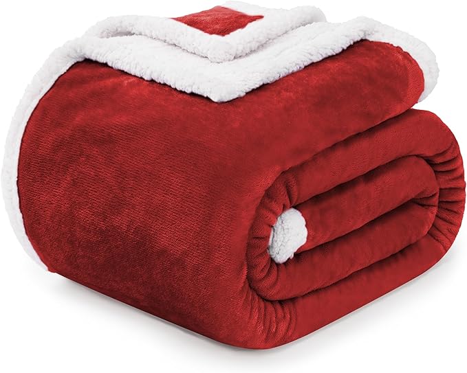 BEAUTEX Sherpa Fleece Throw Blankets, Soft Fluffy Flannel Plush Blanket and Throw, Fuzzy Cozy Red Cuddle Blankets for Couch Bed Sofa Adults (50" x 60", Wine)