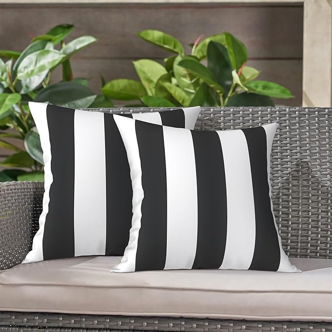 LVTXIII Indoor Outdoor Pillow Covers, Covers ONLY Patio Accent Square Toss Pillow Cushion Case 18" x 18" Pack of 2 for Sofa Couch Patio Furniture Decoration – Cabana Black