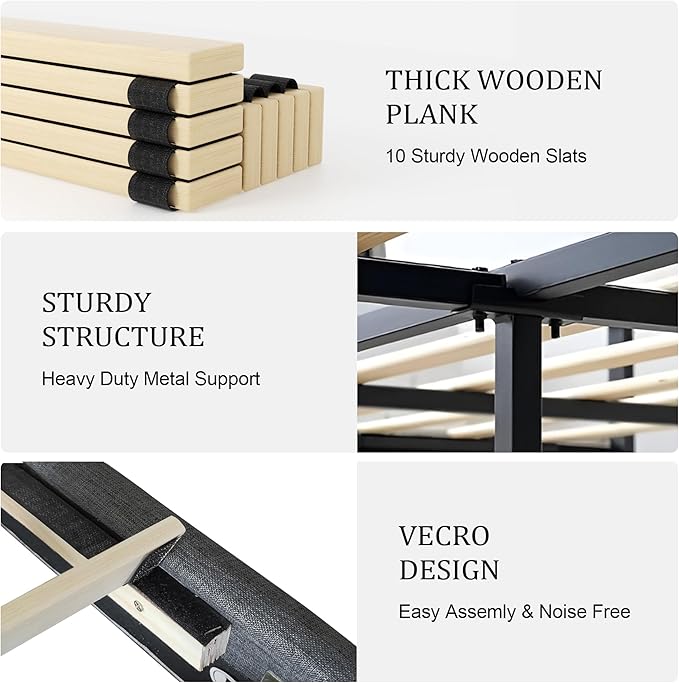 King Size Platform Bed Frame with Modern Upholstered Headboard, Wooden Slats Support, Noise Free, No Box Spring Needed, Easy Assembly, Dark Grey, Linen