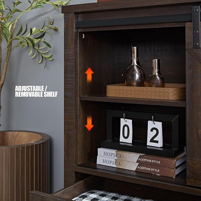 Farmhouse Dresser for Bedroom, 4 Drawers with Sliding Barn Door, 48" Wide 4 Chest of Drawers, Storage Organizer Dresser for Bedroom, Hallway, Living Room, Kids Room, Espresso