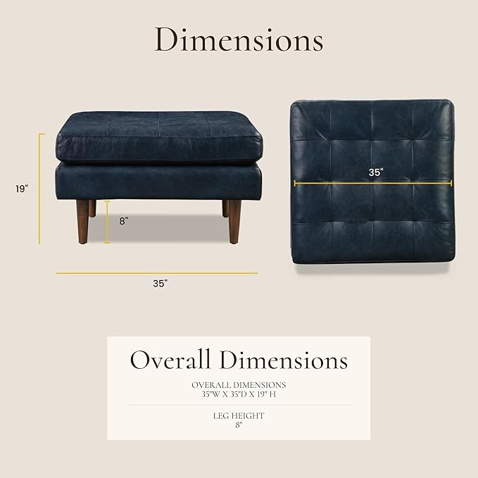 POLY & BARK Napa Ottoman in Full-Grain Semi-Aniline Italian Tanned Leather in Midnight Blue