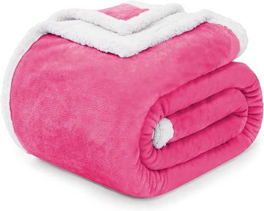 BEAUTEX Sherpa Fleece Throw Blankets, Soft Fluffy Flannel Plush Blanket and Throw, Fuzzy Cozy Pink Cuddle Blankets for Couch Bed Sofa Adults (50" x 60", Pink)