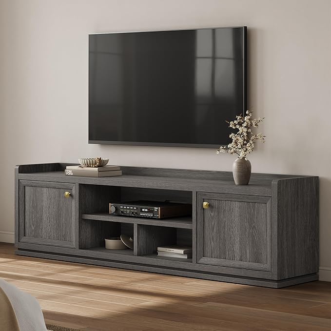 SICOTAS TV Stand Entertainment Center - 67" TV Console for Living Room Modern TV Stand for Bedroom, Media Console with Shelf and Cabinet, Entertainment Stand for TVs up to 65 75 Inch(Dark Grey Oak)